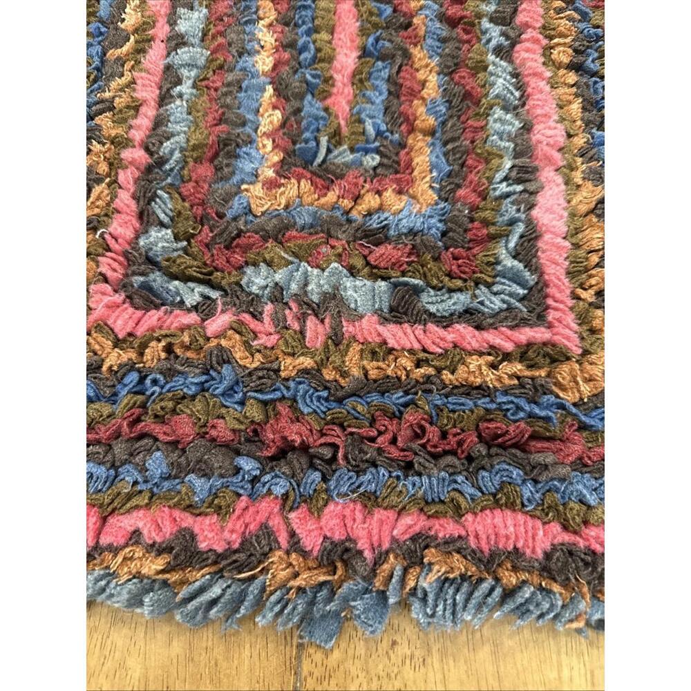 Vtg Hand Hooked Rag Rug Geometric Squares Stripes Colorful Boho Cottage 24x17” - Picture 2 of 7